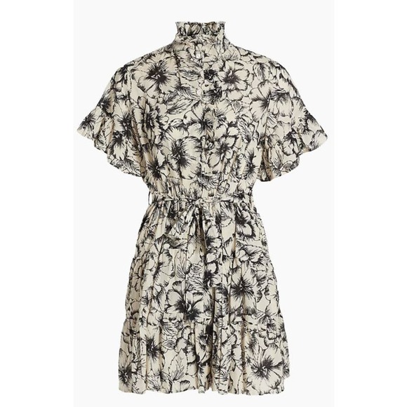 Mille Resort Womens Violetta Floral Ruffle Short Sleeve Tie Waist Mini Dress NWT - Picture 3 of 11